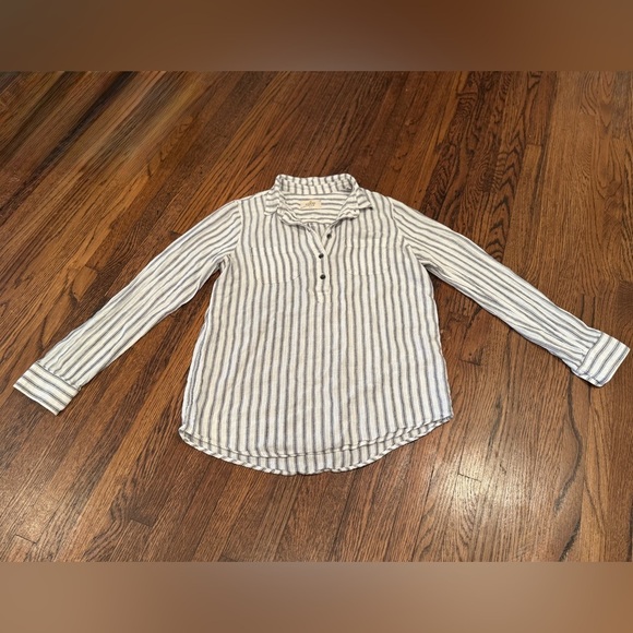 Marine Layer Carrie Linen Popover Striped Button-Up Long Sleeve Shirt Size Small - Picture 4 of 7